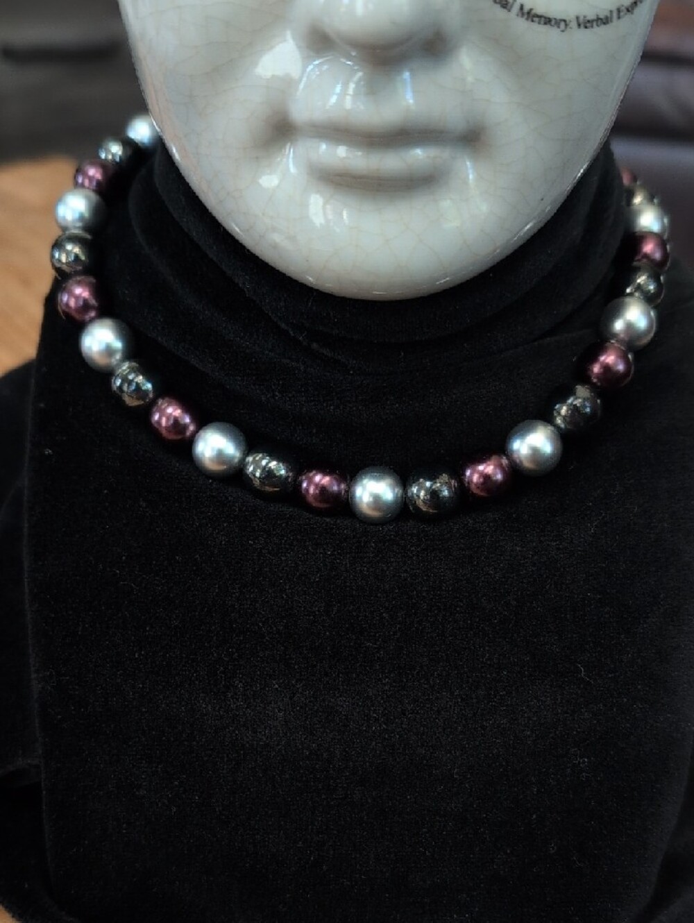 Beaded Pearl-Accent Choker in Black, Gray & Plum